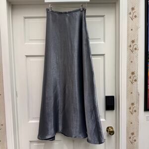 Vintage 90s Metallic Silver Silky Maxi Skirt Minimal Petite Spring Summer Rayon